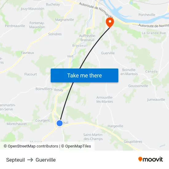 Septeuil to Guerville map