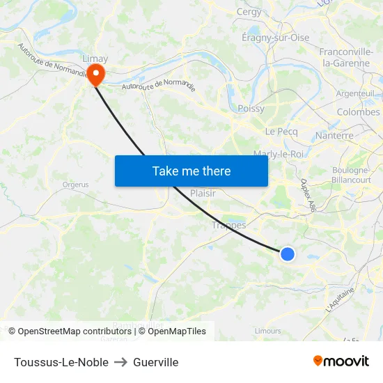 Toussus-Le-Noble to Guerville map