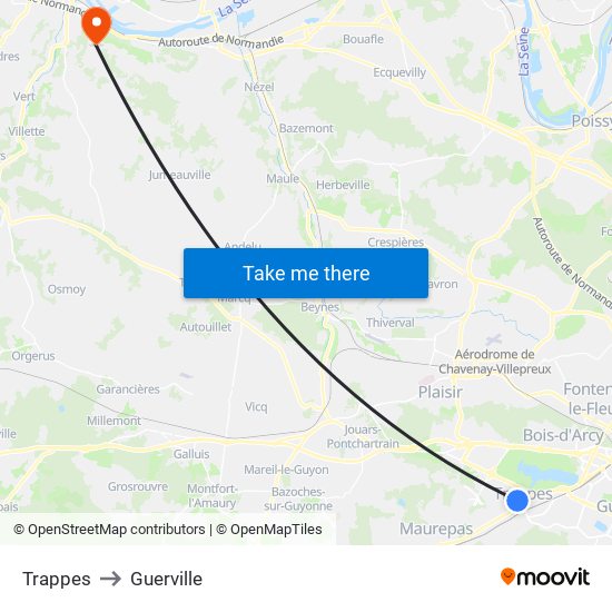 Trappes to Guerville map