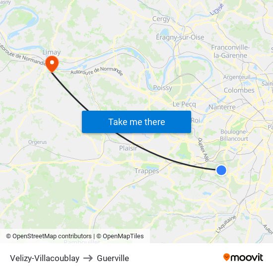 Velizy-Villacoublay to Guerville map