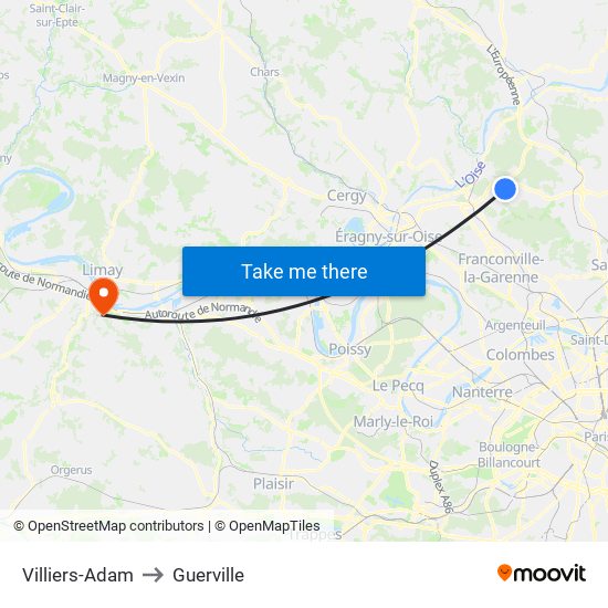 Villiers-Adam to Guerville map