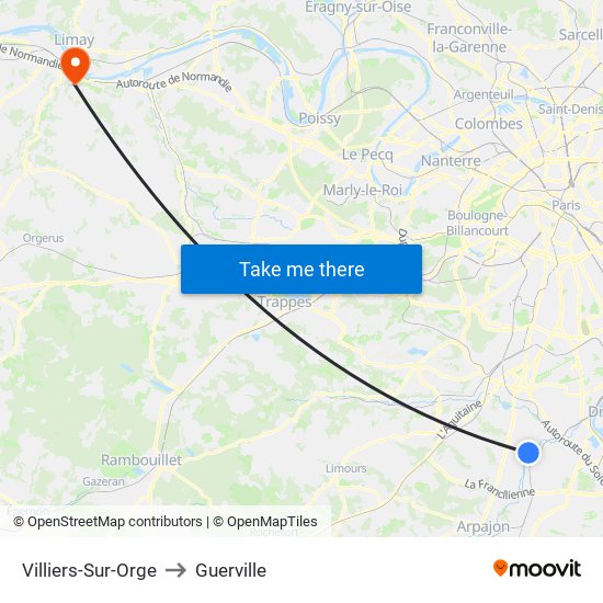 Villiers-Sur-Orge to Guerville map