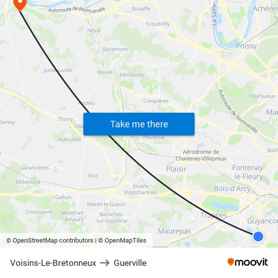 Voisins-Le-Bretonneux to Guerville map