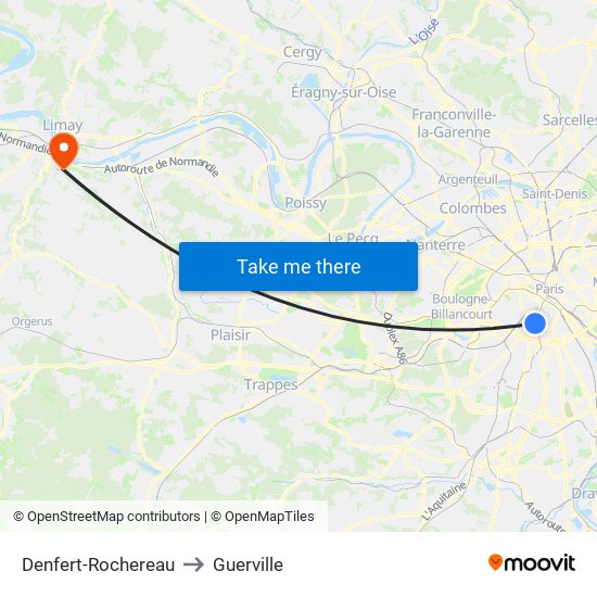 Denfert-Rochereau to Guerville map
