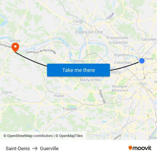 Saint-Denis to Guerville map