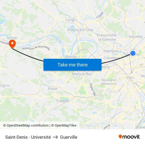 Saint-Denis - Université to Guerville map