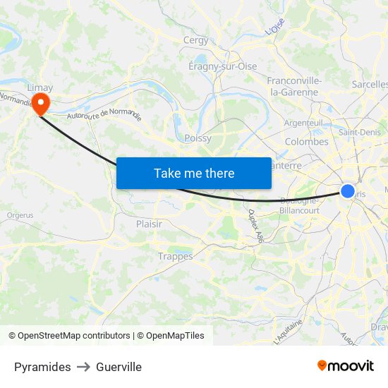 Pyramides to Guerville map