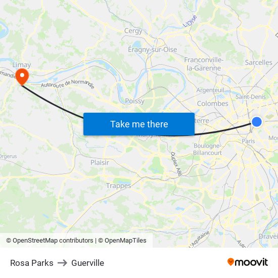 Rosa Parks to Guerville map