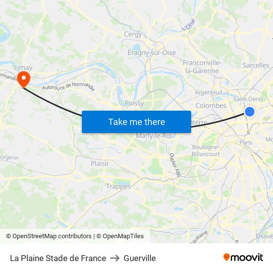 La Plaine Stade de France to Guerville map