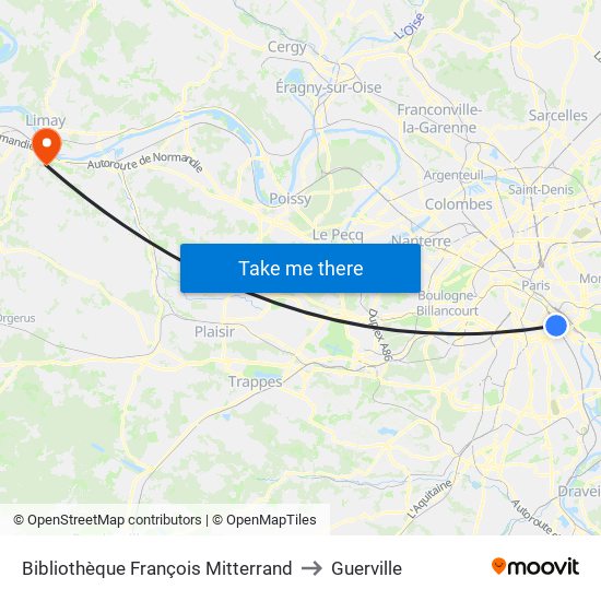 Bibliothèque François Mitterrand to Guerville map