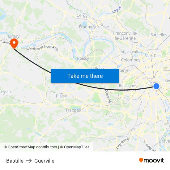 Bastille to Guerville map