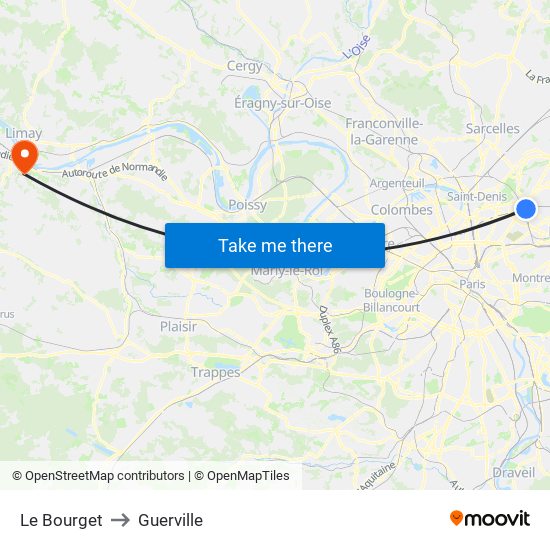 Le Bourget to Guerville map