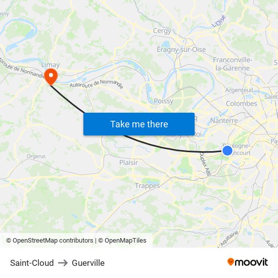 Saint-Cloud to Guerville map
