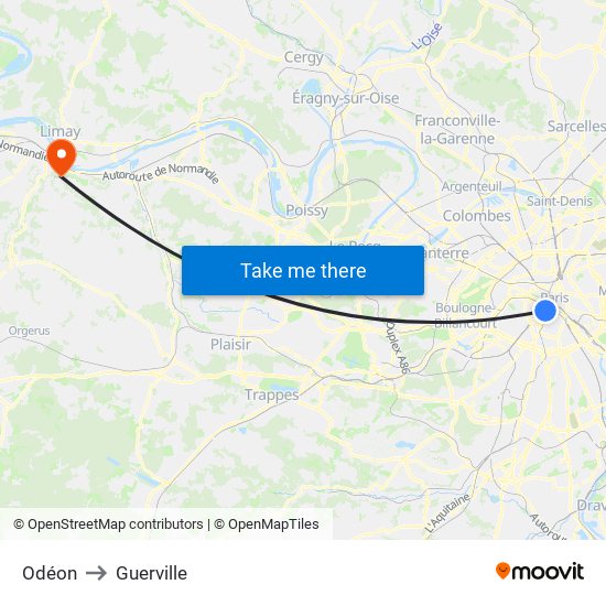 Odéon to Guerville map