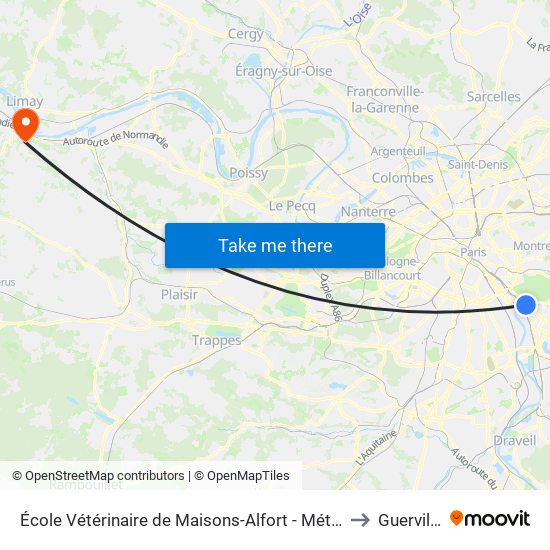 École Vétérinaire de Maisons-Alfort - Métro to Guerville map