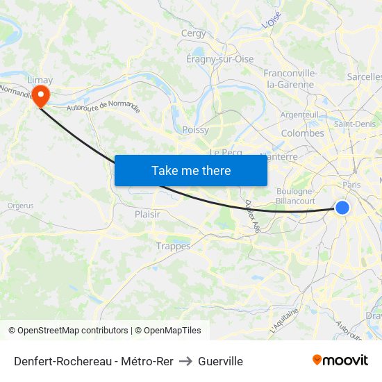 Denfert-Rochereau - Métro-Rer to Guerville map