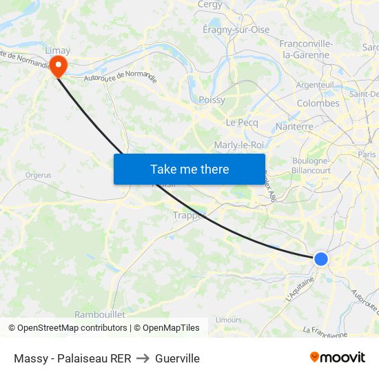 Massy - Palaiseau RER to Guerville map
