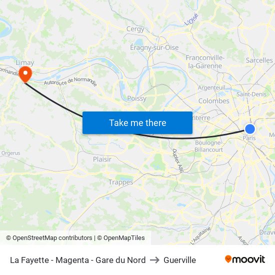 La Fayette - Magenta - Gare du Nord to Guerville map