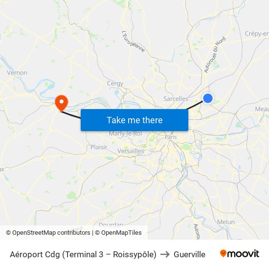 Aéroport Cdg (Terminal 3 – Roissypôle) to Guerville map