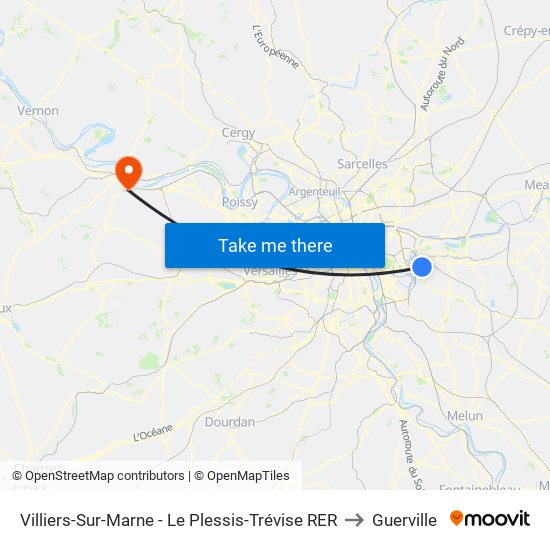 Villiers-Sur-Marne - Le Plessis-Trévise RER to Guerville map