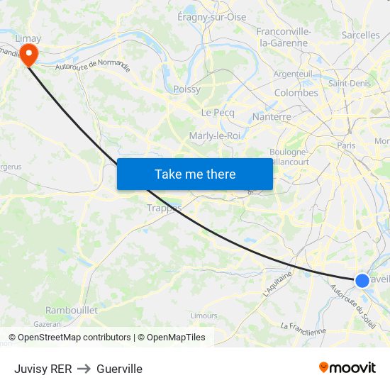 Juvisy RER to Guerville map