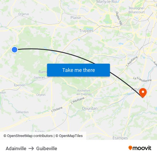 Adainville to Guibeville map