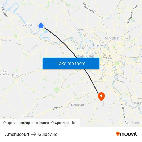 Amenucourt to Guibeville map