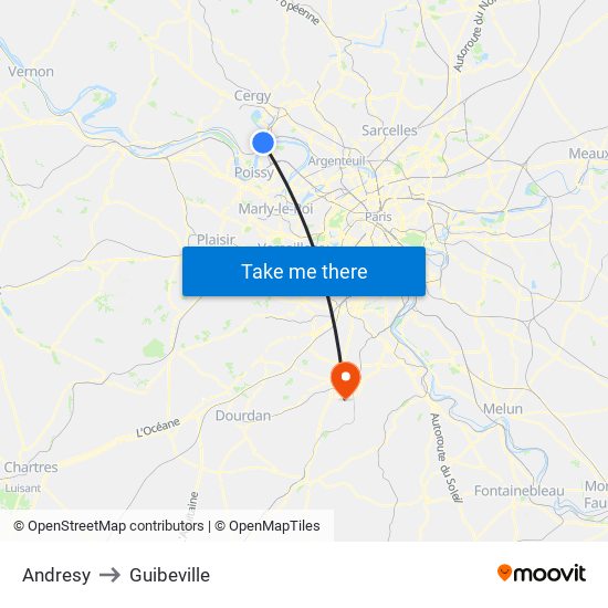 Andresy to Guibeville map