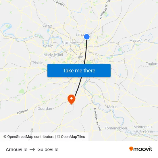 Arnouville to Guibeville map