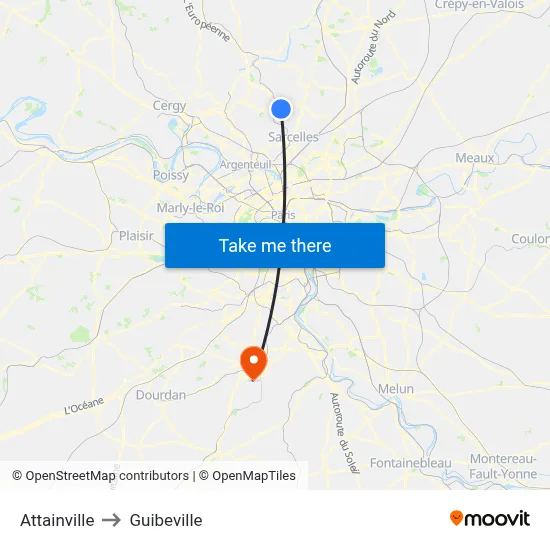 Attainville to Guibeville map