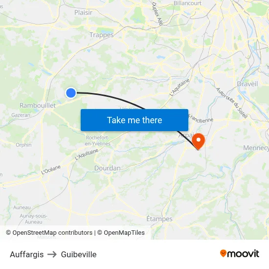 Auffargis to Guibeville map