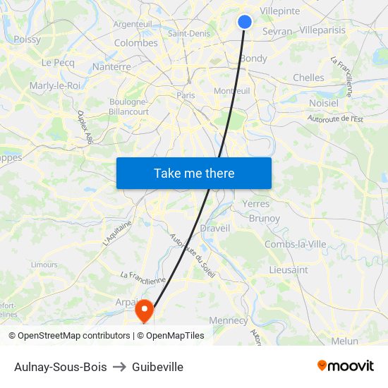 Aulnay-Sous-Bois to Guibeville map