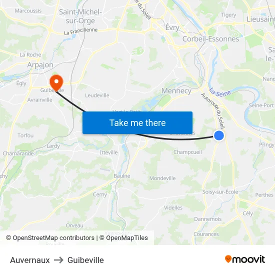 Auvernaux to Guibeville map