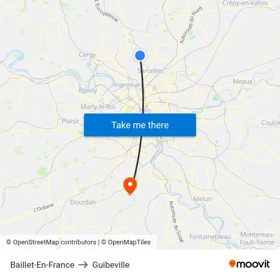 Baillet-En-France to Guibeville map