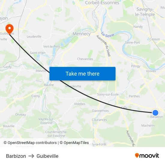 Barbizon to Guibeville map