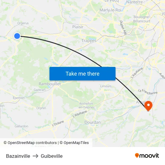 Bazainville to Guibeville map
