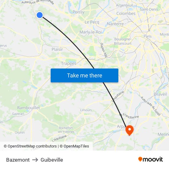 Bazemont to Guibeville map