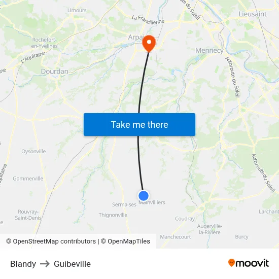 Blandy to Guibeville map