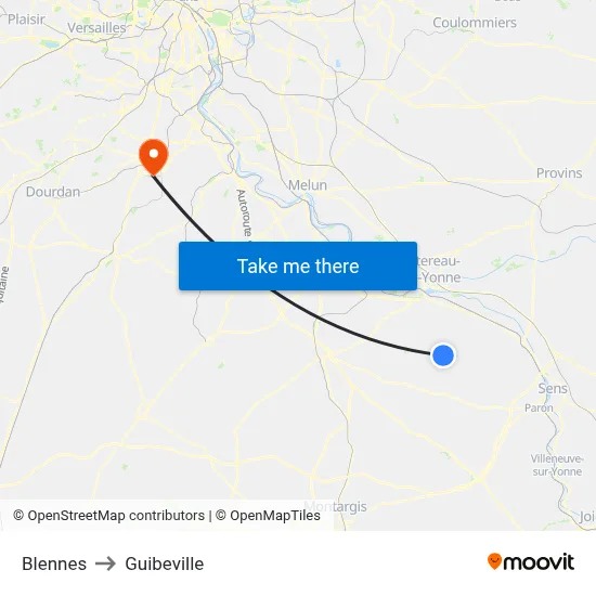 Blennes to Guibeville map