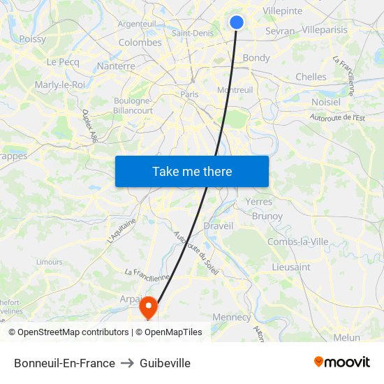Bonneuil-En-France to Guibeville map