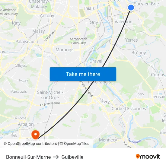 Bonneuil-Sur-Marne to Guibeville map