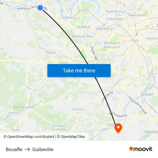 Bouafle to Guibeville map