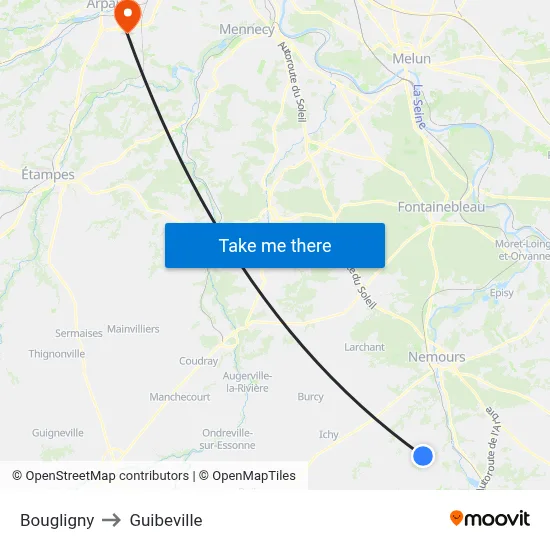 Bougligny to Guibeville map