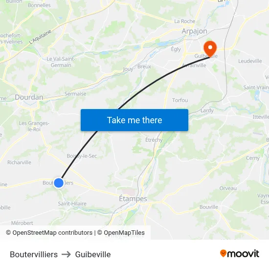Boutervilliers to Guibeville map