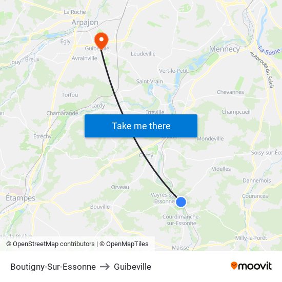 Boutigny-Sur-Essonne to Guibeville map