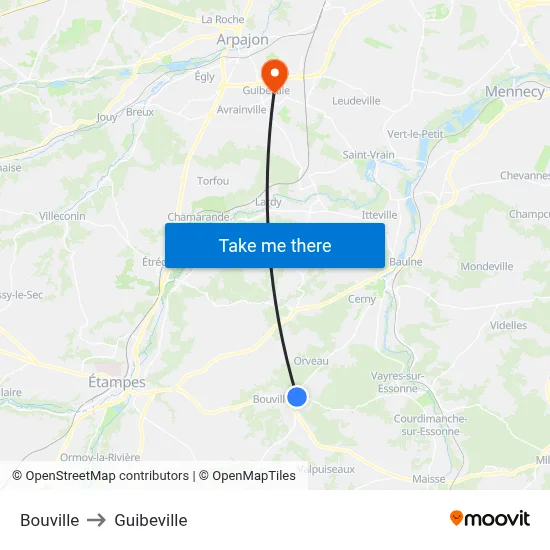 Bouville to Guibeville map