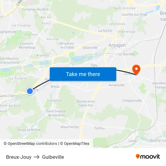Breux-Jouy to Guibeville map