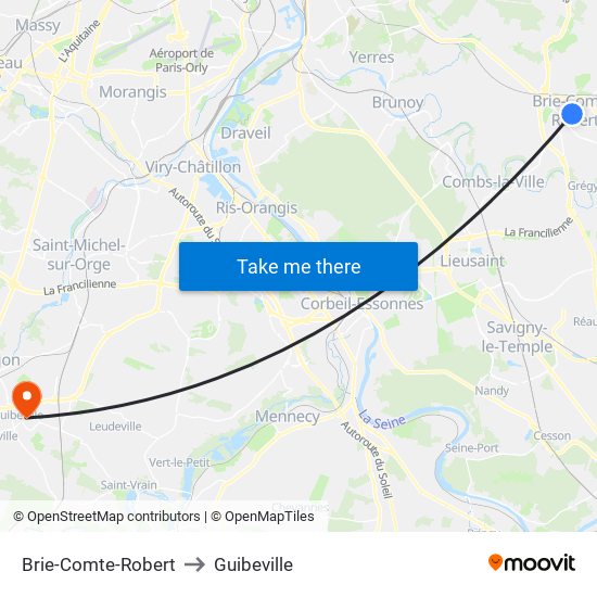 Brie-Comte-Robert to Guibeville map
