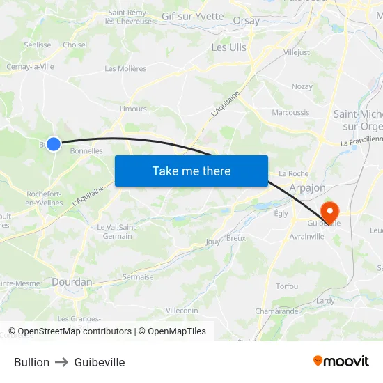 Bullion to Guibeville map