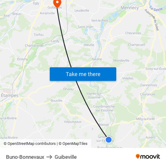 Buno-Bonnevaux to Guibeville map